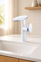 Mitigeur de lavabo de luxe eau chaude et froide, finition or blanc, en laiton, monotrou pour salle de bain