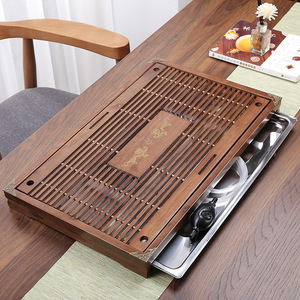 Solid Wood <b>Tea</b> <b>Tray</b> 53cm Drawer Stainless Steel Base Kung Fu <b>Tea</b> Set Storage Dual Purpose Wooden <b>Tea</b> Table - Product Image 1