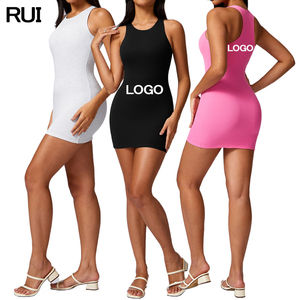 Color sólido elegante de punto de una pieza mono ajustado sin mangas Casual Mini vestidos para damas - Product Image 2