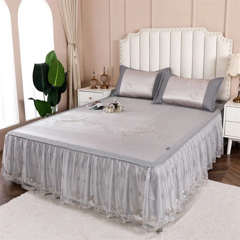 MU 사용자 정의 품질 냉각 장착 침대 스커트 세련된 폴리 에스테르 로맨틱 레이스 침대 스커트 침대 커버 세트 가정과 호텔