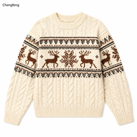 Pull en cachemire pour homme, motif Fair Isle de Noël, tricot torsadé, rennes et flocons de neige, col rond, personnalisable OEM ODM