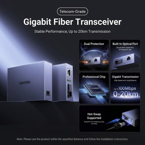 UGREEN CM396 ตัวแปลงสัญญาณไฟเบอร์ออปติกแบบกิกะบิตโหมดเดี่ยว SC RJ45 ระยะ 20 กม. ชุดคู่ A+B - Product Image 2