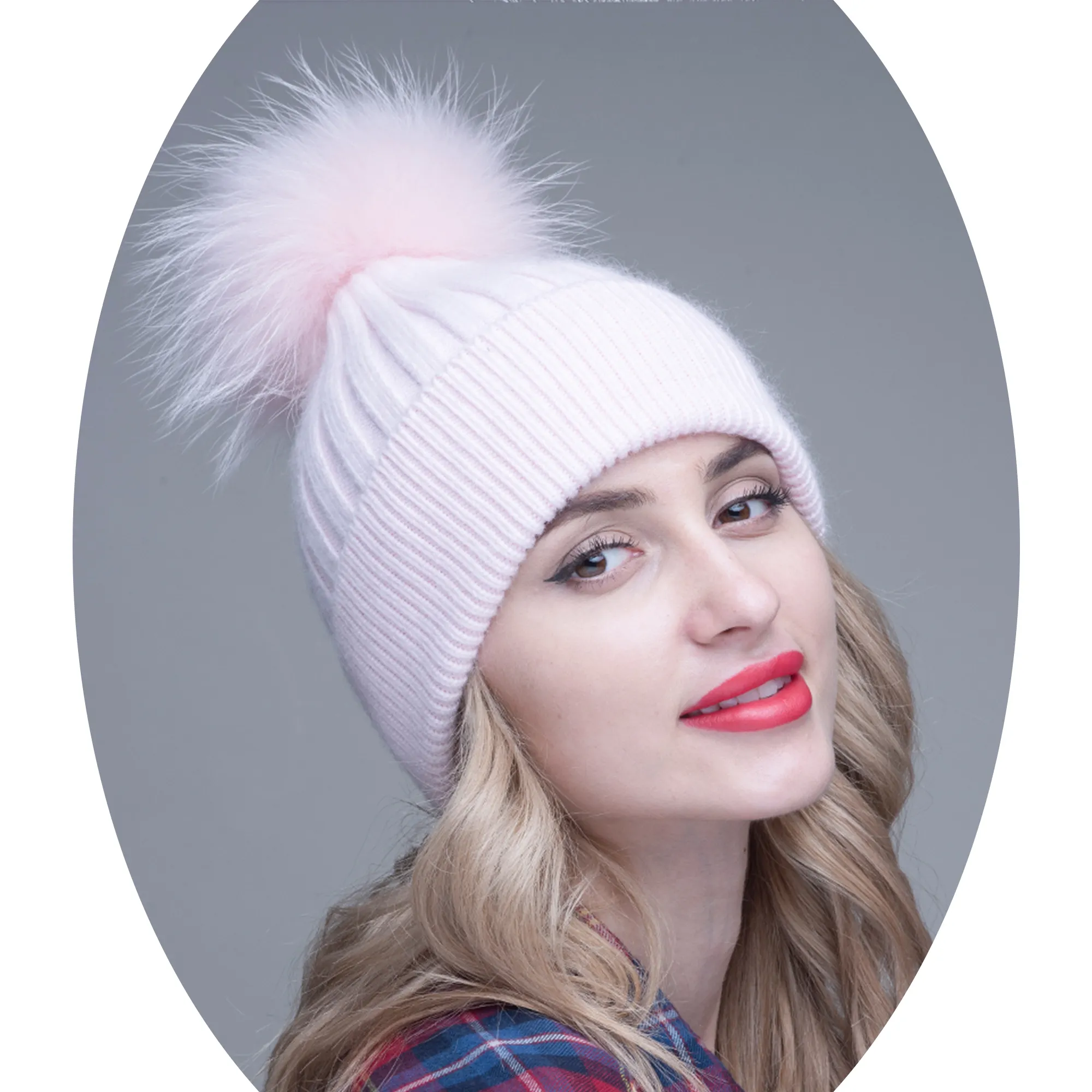 Factory Hot Selling Wholesale Customized Real Angora Rabbit Fur Women Solid Knitted Beanie Winter Hat