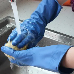 ロングカフ植毛カスタム工場卸売洗濯皿タイプ再利用可能なラテックス家庭用クリーニングゴム作業用手袋