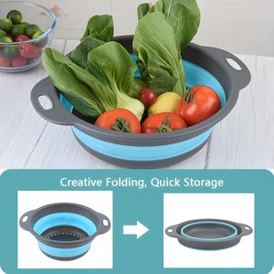 2Pcs/Set Eco-Friendly Food Grade Silicone Collapsible Colander Strainer <b>Stand</b> Plastic Handle Dishwasher Oven Safe <b>Vegetable</b> - Product Image 3