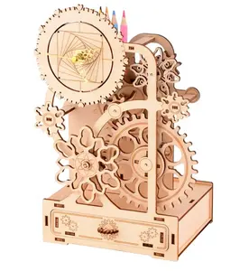 木制3D拼图时钟齿轮发条音乐盒笔筒DIY手工玩具儿童教育模型建筑套件