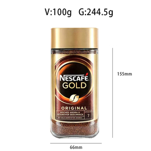 Vente en gros de pots à café carrés personnalisés de 100 g avec couvercle en plastique doré, pot en verre de style classique pour café instantané - Product Image 2