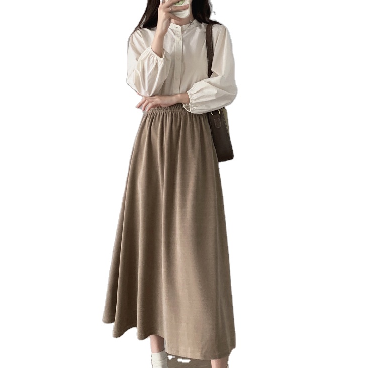 2023 OEM Long skirt female autumn winter high waist A style long skirt winter warm thick cotton wool long length winter skirt