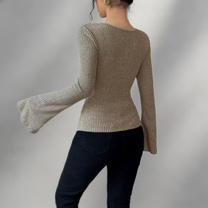 Maglione da donna lavorato <span class=keywords><strong>a</strong></span> <span class=keywords><strong>maglia</strong></span> transfrontaliero, lungo, casual, comodo, <span class=keywords><strong>con</strong></span> spalle scoperte e maniche <span class=keywords><strong>a</strong></span> farfalla, moderno, tinta unita, versatile - Product Image 5