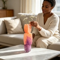 Vase en verre géométrique triangulaire moderne personnalisé, dégradé orange et violet, vase à fleurs hydroponique pour la décoration de la maison et des mariages