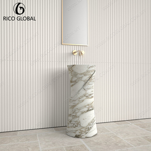 Lavabo sur pied blanc Cararra au design épuré, colonne torsadée, veines luxueuses, élégant et moderne pour la décoration de salle de bain, marque OEM, modèle Malaisie - Product Image 4