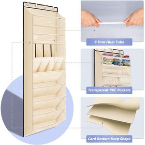 Organisateur de chaussures à suspendre sur la porte, 8 niveaux, poches profondes, pour rangement dans le placard, beige - Product Image 3