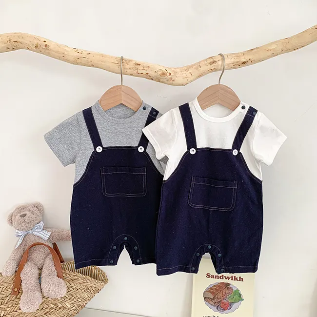 babi onsi Infant men and women baby handsome short-sleeved suspender jumpsuit summer style