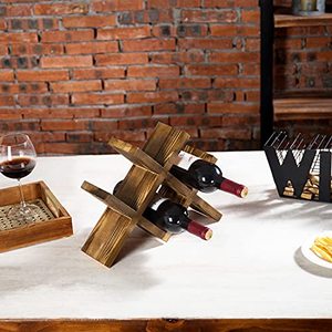 Estante para Vino de <span class=keywords><strong>Madera</strong></span> Marrón Rústico para <span class=keywords><strong>Encimera</strong></span> - Estilo Rústico Campestre, Almacenamiento Compacto para Cocina, Bar, Comedor - Product Image 3