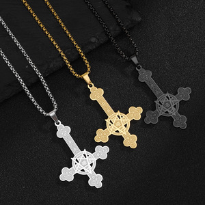 สร้อยคอจี้รูปดาวห้าแฉกแบบขายส่ง สไตล์โกธิค ซาตานิก สำหรับเป็นของขวัญผู้ชาย - Product Image 1