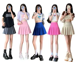 Jupe de tennis plissée tissée été 2024 Nouvelle mode Mini jupes de <span class=keywords><strong>golf</strong></span> Femmes Collège École Fille Jupe courte nude - Product Image 1