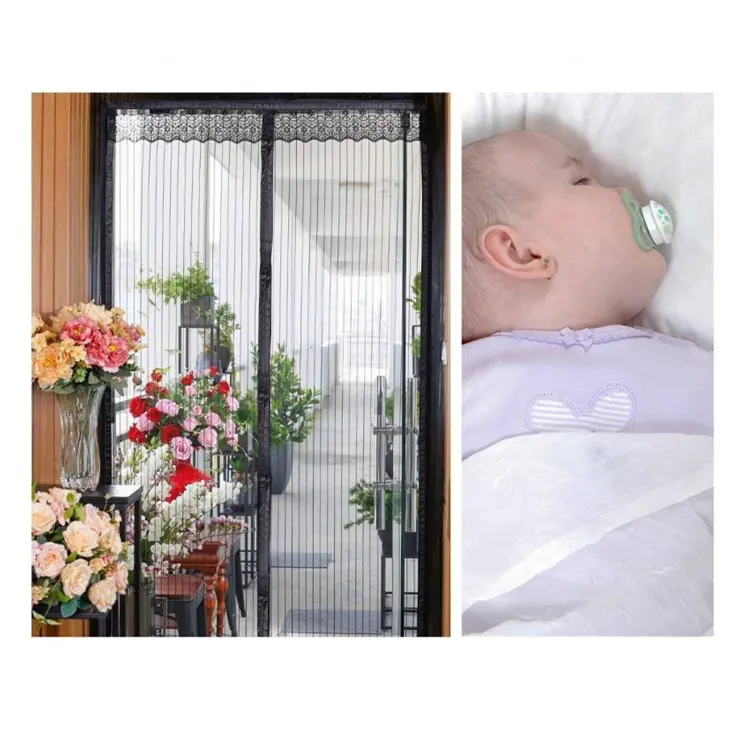 100 x 210 cm Black Color Screen Mesh Door with Magnets Curtain for Main / Balcony / Kitchen Doors Anti Flies