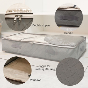 Under Bed Quilt Storage Bag Grey Rectangle <b>Foldable</b> Bedroom Organization Storage <b>Box</b> For Cotton Quilt And Clothing - Product Image 2