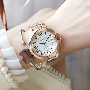 Reloj de Pulsera Sencillo y Popular, Reloj de Moda para Mujer en Oro Rosa con Números Romanos, Reloj de Cuarzo de Alta Gama - Product Image 1