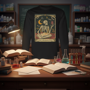 Camiseta de manga larga con diseño de tarot de esqueleto de farmacéutico, diseño para estudiantes de medicina y técnicos de farmacia - Product Image 3