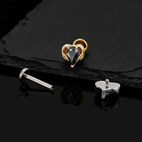 Piercing d'oreille en titane ASTM F136 de qualité supérieure, motif Cœur en forme de larme avec ailes d'ange et zircone cubique, pour conque et cartilage, bijou de piercing tendance
