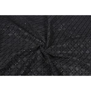 ผ้ากำมะหยี่ปักลายสีดำ Triloki ขนาด 44 นิ้ว น้ำหนักปานกลาง สำหรับงานแต่งงาน งานฝีมือ ขายเป็นหลา TFAB14-053 - Product Image 1
