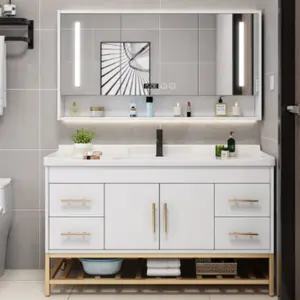 Diseño de gabinete, lavabo de mano Rectangular, tocador de baño de pie de porcelana con fregadero con gabinete de espejo