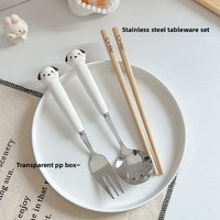 Ensemble de couverts en acier inoxydable trois pièces : baguettes, fourchette et cuillère – Design mignon pour adultes, étudiants et employés de bureau