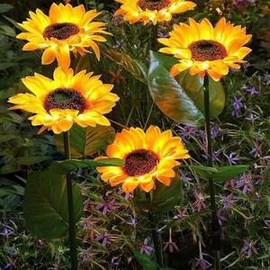 Lampe solaire de jardin en forme de tournesol, étanche, pour la décoration extérieure des pelouses et des paysages, éclairage continu de 6 à 12 heures, matériau en caoutchouc - Product Image 1