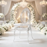 Chaise de salle à manger en acrylique transparent la plus vendue, chaise trône de palais pour mobilier d'événements hôteliers, banquets et mariages