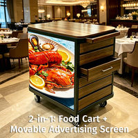 Chariot publicitaire numérique mobile à LED à économie d'énergie pour usage commercial, idéal pour hôtels, restaurants et banquets