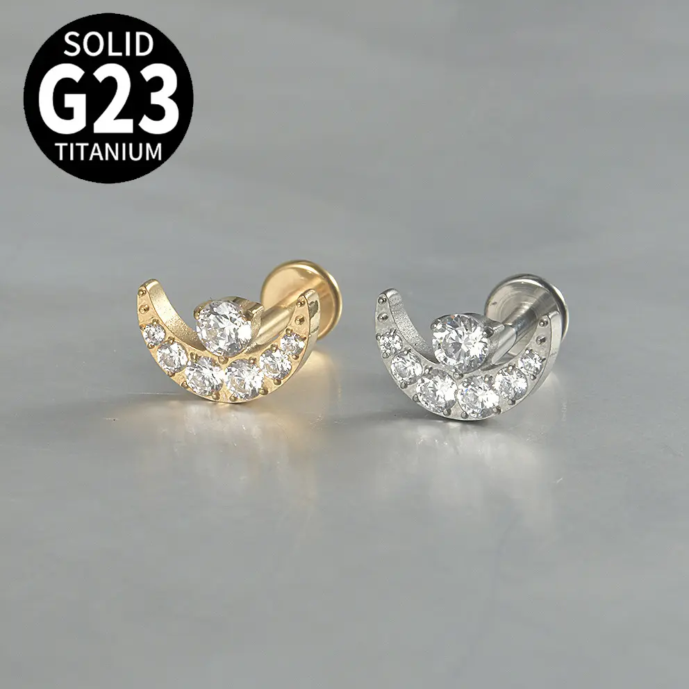 G23 titanyum ay burun yüzük 16G çıtçıt Labret dudak Piercing takı kadınlar erkekler için sarmal Tragus Conch kıkırdak küpe