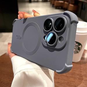 For iPhone 17 liquid silicone magnetic phone case for Apple 16 four-<b>corner</b> drop-proof protective case with lens film 15 - Product Image 1