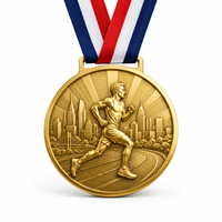 Médailles de course personnalisées en alliage de zinc 3D, médailles de marathon, médailles de course sur piste avec paysage urbain, médailles de sport en métal avec ruban