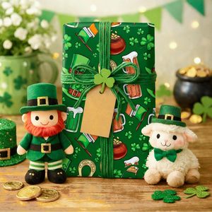 St Patricks Day Reversible <b>Wrapping</b> <b>Paper</b> Roll 17 In X 32.8 Ft Green Shamrocks Horseshoe Gift Craft Decor - Product Image 4