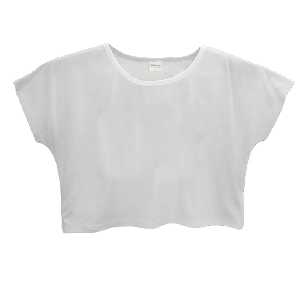 昇華ブランク女性TシャツホワイトカラープレーンブランクジッパークロップトップTシャツ