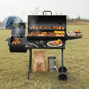 Double Barrel Smoking And Bbq Grill Charcoal Outdoor Home Use Trolley With Side Shelf And Wheels - Product Image 1