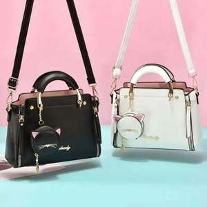 กระเป๋าผู้หญิงแฟชั่นใหม่ กระเป๋าสะพายข้างลายแมวน่ารัก กระเป๋าถือ PU สีพื้นสุดฮิต กระเป๋าสะพายไหล่เดียว - Product Image 4