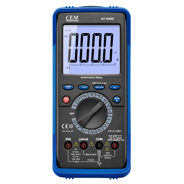 CEM AT-9995 Digital Multimeter-0-1000V/0-20A AC/DC 4-Digit Display Measures Voltage/Current/Resistance Industrial Use