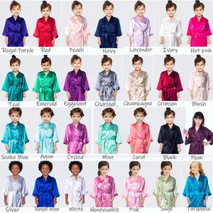 Wholesale Custom Logo Solid Color Spa Birthday Party Flower Girl Kids Silk Satin Kimono Robes