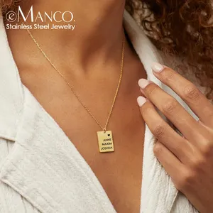 Collares <span class=keywords><strong>con</strong></span> Colgante Rectangular de Iniciales Personalizadas EManco, Joyería de Acero Inoxidable, Regalos para <span class=keywords><strong>Amigos</strong></span>, Dropshipping - Product Image 1