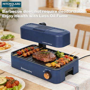 <b>Smokeless</b> Far-Infrared <b>BBQ</b> Grill, 1390W 3D Electric Indoor Grill with 360° Auto Rotating Non-Stick Plate, LCD Touch Control & Oi - Product Image 3