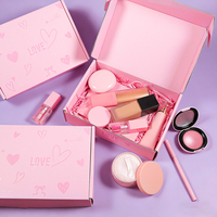 Kit de maquillage végétalien DIY pour la Saint-Valentin avec logo personnalisé, comprenant fond de teint, illuminateur, crayon à sourcils, baume démaquillant
