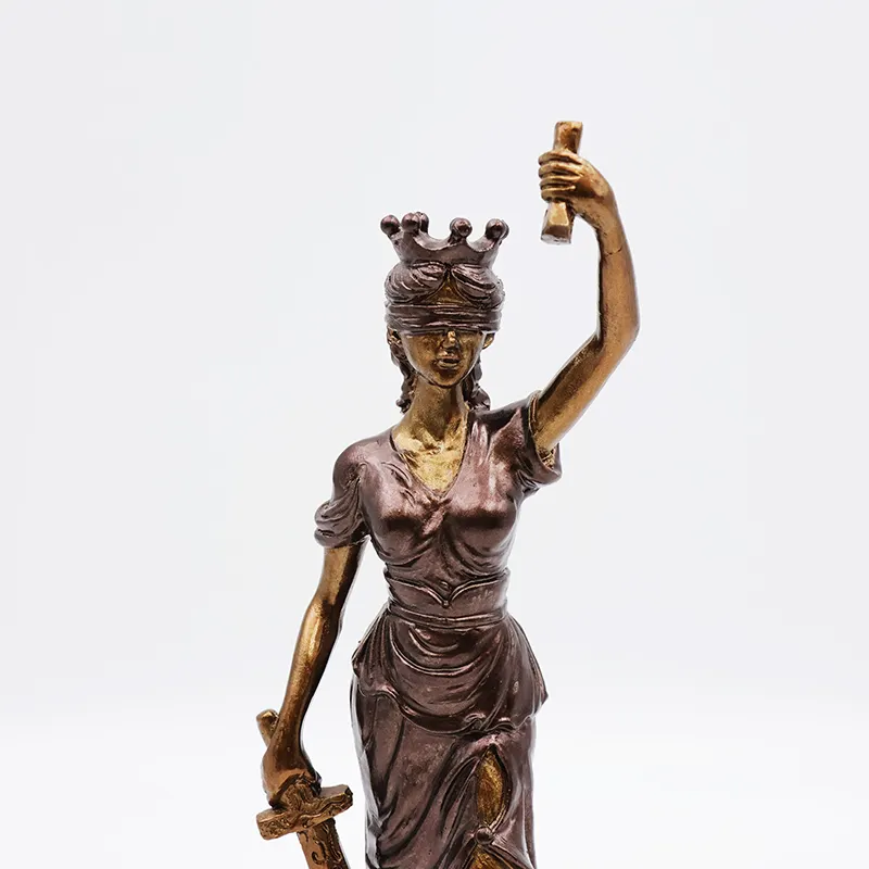 OEM hecho a mano diosa justicia Themis estatua decoración del hogar artesanía personalizada diosa justicia bronce 3D figura en miniatura estatuilla