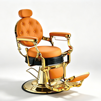 Fauteuil de luxe à cadre doré, orange, inclinable hydrauliquement, avec repose-pieds réglable pour salon de coiffure