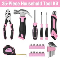 Juego de Herramientas PARA EL Hogar, Caja de Almacenamiento, Bonito Kit de Reparación, Color Rosa y Morado, 35 Piezas