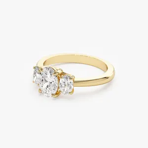 VLOVE 14K Jewelry Wholesale 1.50 ctw 14k Oval Shape Lab-Grown Diamond Three Stone Engagement Ring Fine Jewelry