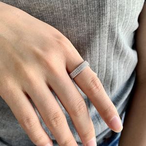 Dylam INS Fashion Wholesale AAAAA CZ Stone Rings Full 3 Lines Zircon 18k Gold Plated 925 Sterling Silver Ring Lucky Finger Ring - Product Image 4