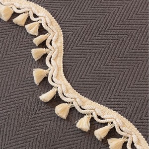 <b>Chenille</b> Sofa Cushion Fishbone Pattern Autumn Tassels Gray Green Dark Brown Light Brown Living Room General Use - Product Image 3