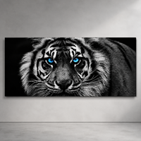 Tableau mural Tigre Noir et Blanc, Portrait de Faune aux Yeux Bleus, Impression pour Salon, Bureau, Cave d'Homme, Hôtel, Intérieurs Modernes